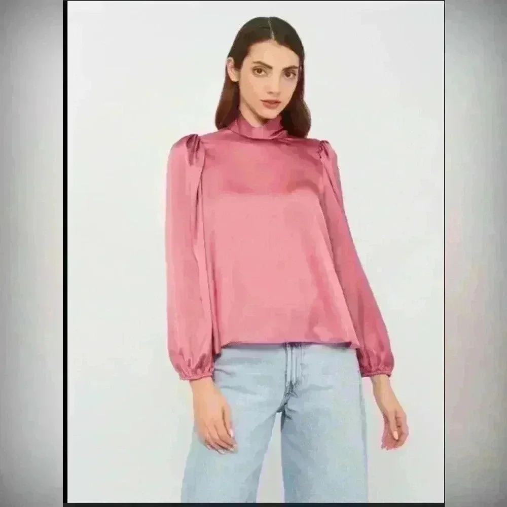 Dusty Rose Mauve Satin Effect Blouse size small